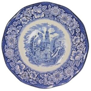 Vintage Set-5 Liberty Blue History Colonial Scenes Old North Church Saucer 5.75"